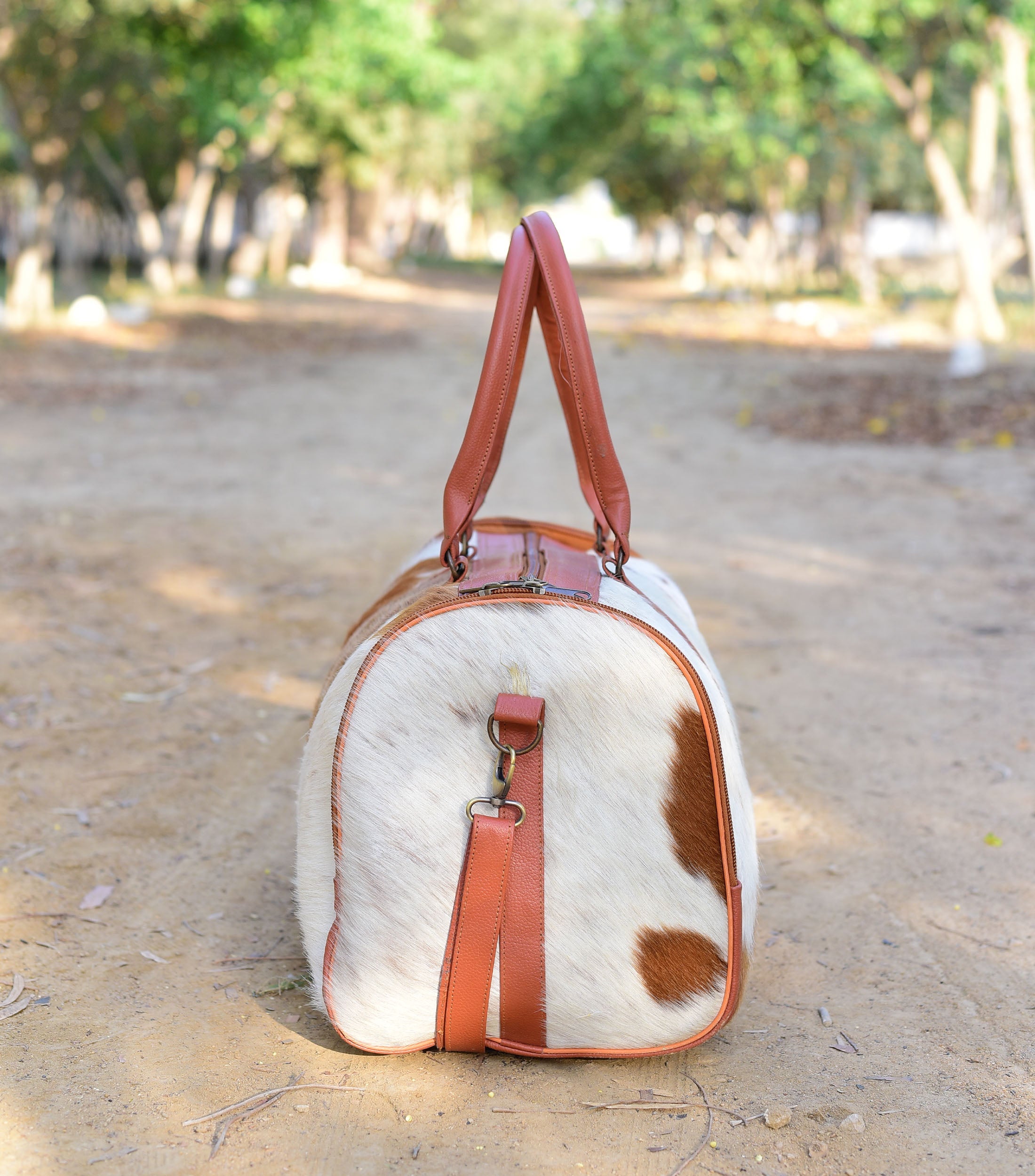 Leather Duffle Bag - Brown & White, Stylish Travel Companion, Perfect for Weekend Getaways, Unique Gift for Travelers