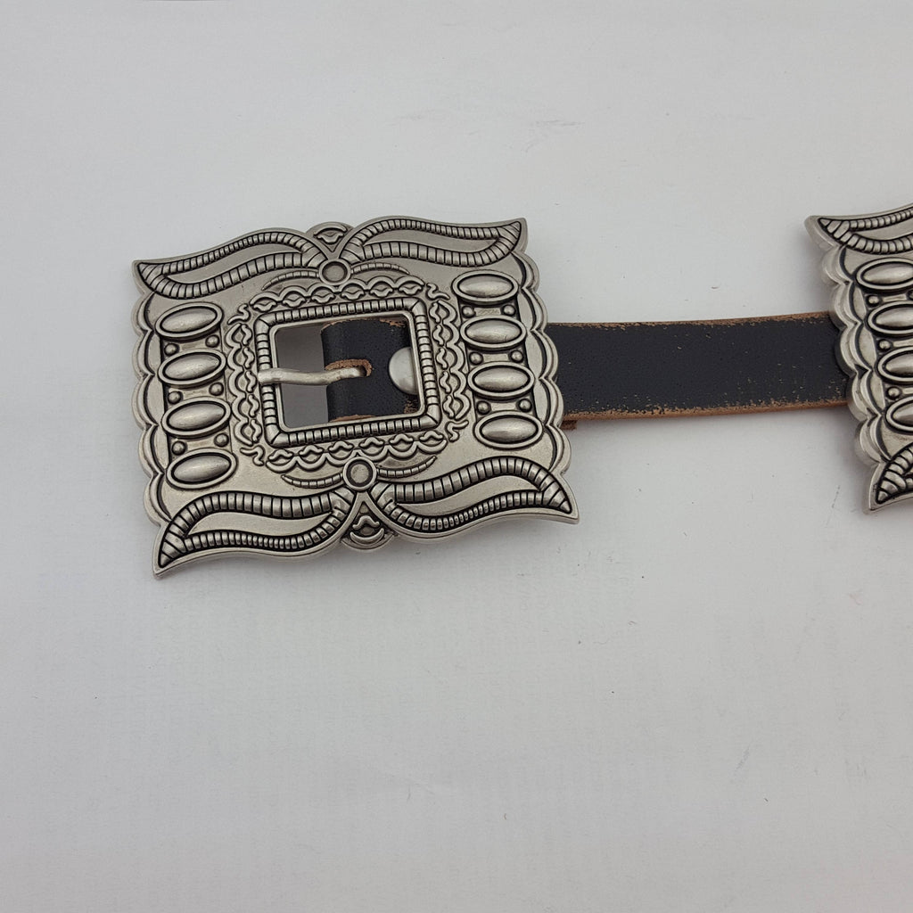 Western Silver Rectangular Concho Leather Belt - Brown or Black