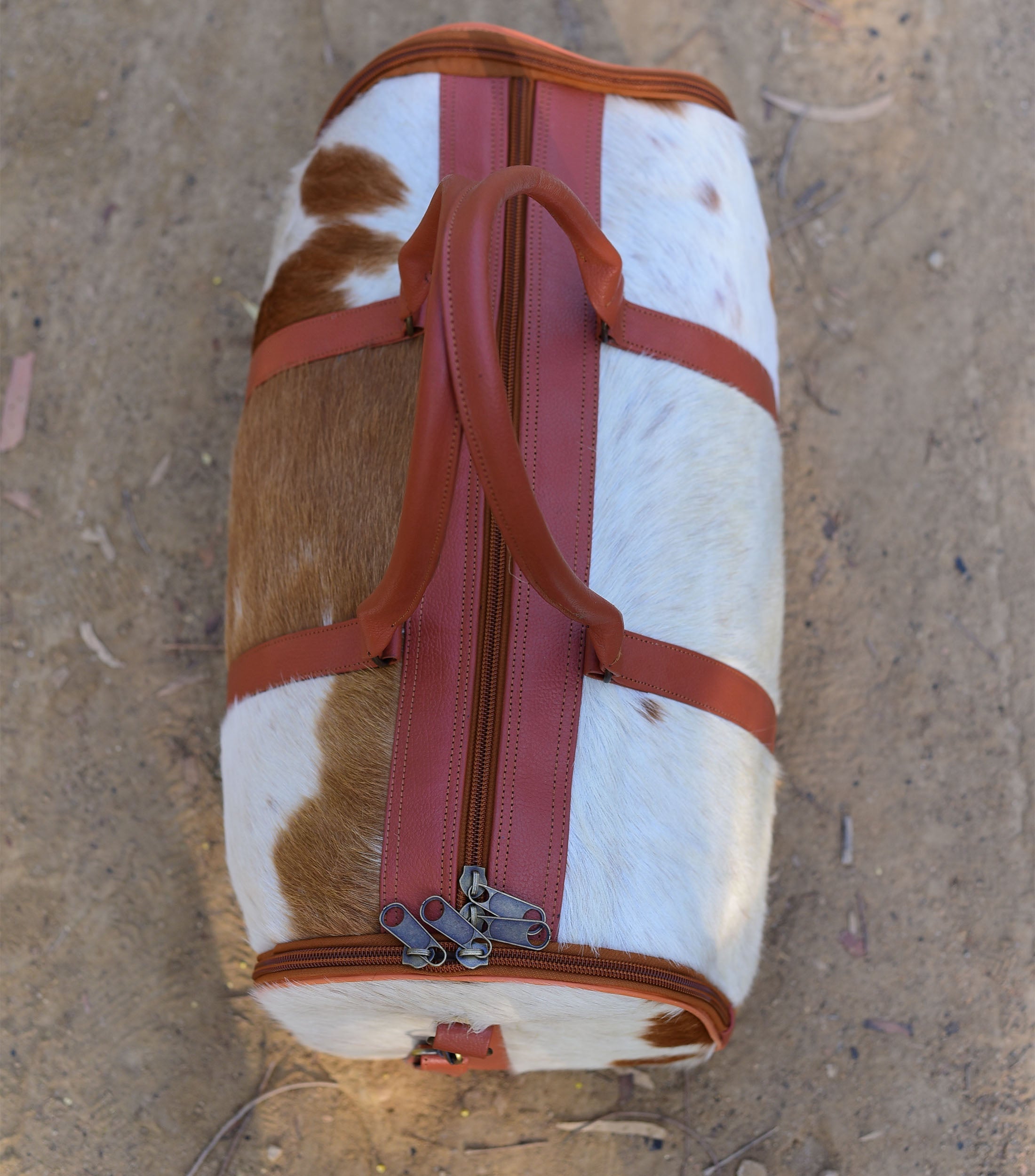 Leather Duffle Bag - Brown & White, Stylish Travel Companion, Perfect for Weekend Getaways, Unique Gift for Travelers