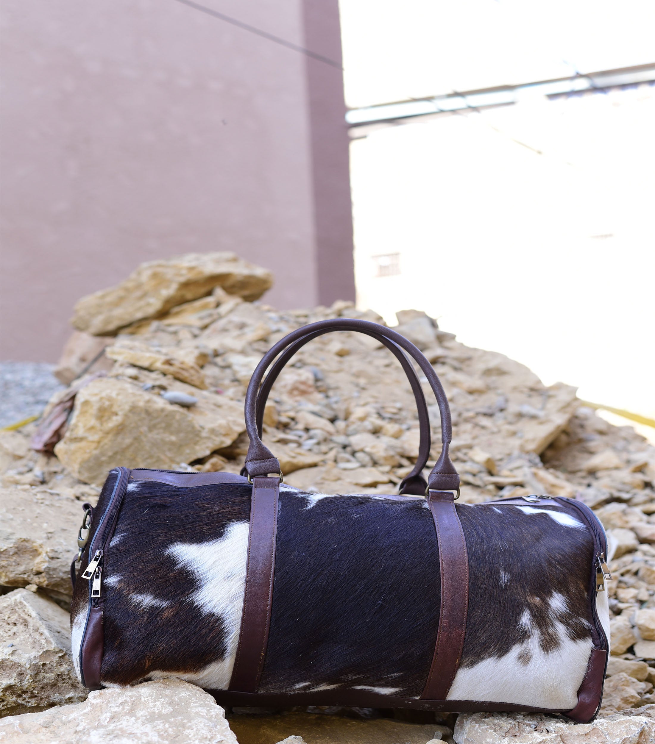 Cowhide Weekend Bag - Stylish Overnight Duffel, Genuine Cow Hide Leather, Perfect for Travel & Getaways, Unique Gift Idea