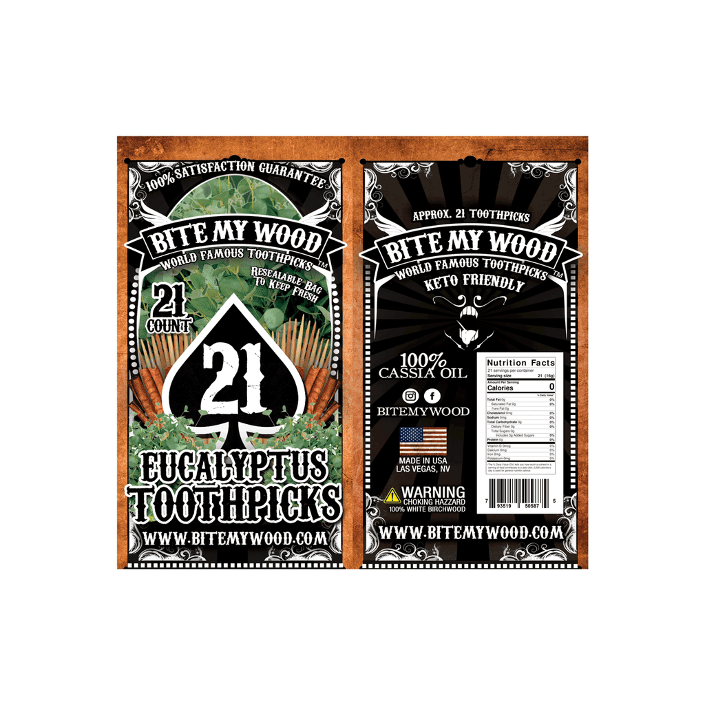 BiteMyWood Flavored Birchwood Toothpicks in Plastic Reusable Bag 21 qty 5 Flavors To Choose From