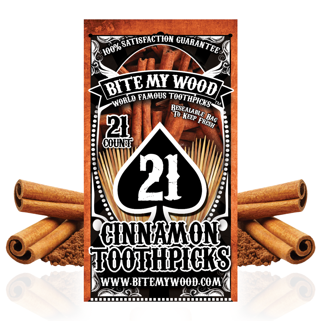 BiteMyWood Flavored Birchwood Toothpicks in Plastic Reusable Bag 21 qty 5 Flavors To Choose From