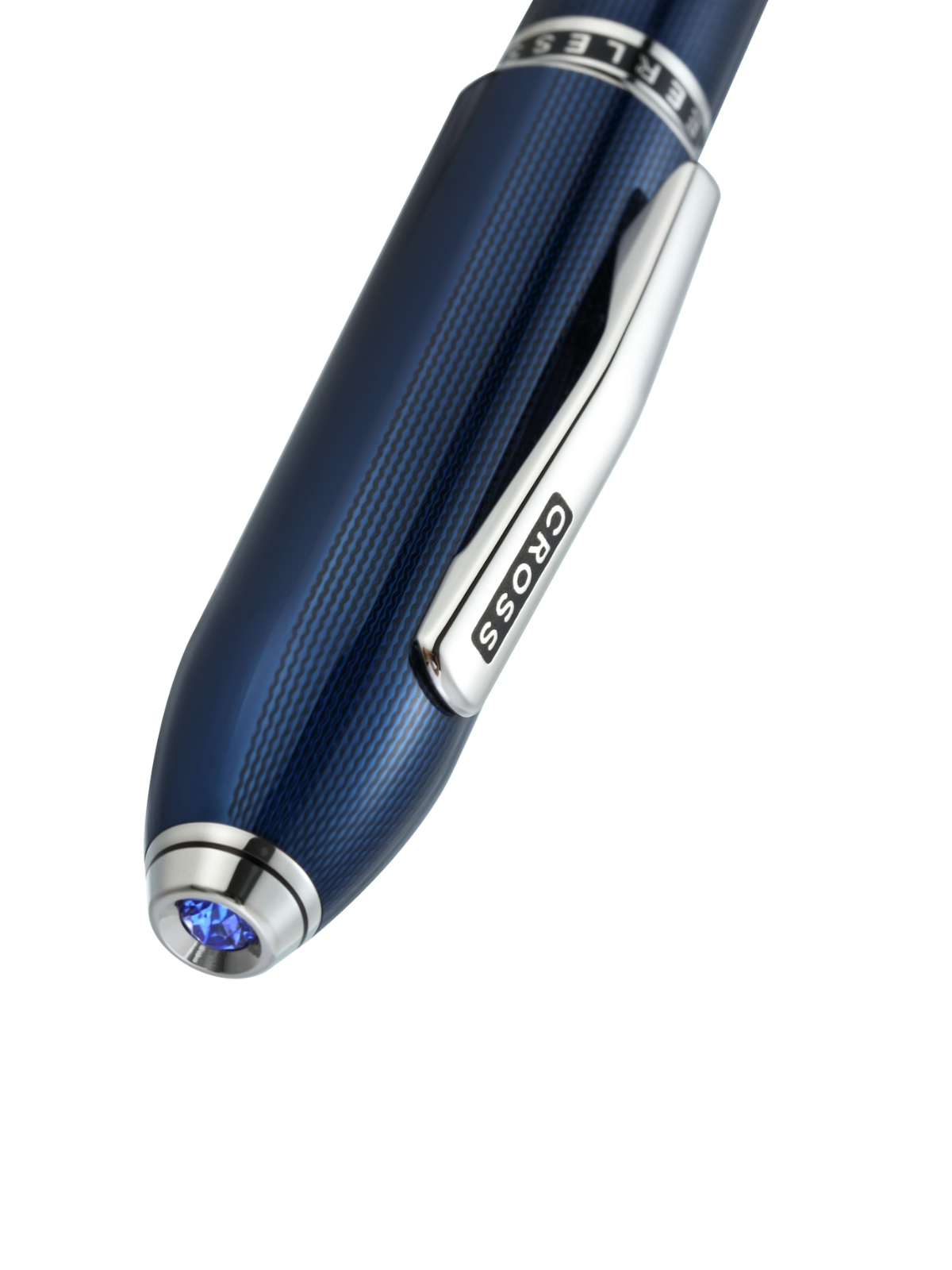 Peerless™ Polished Translucent Cobalt Blue Engraved Diamond Pattern with Polished Chrome Appointments and Swarovski Crystal Rollerball Pen