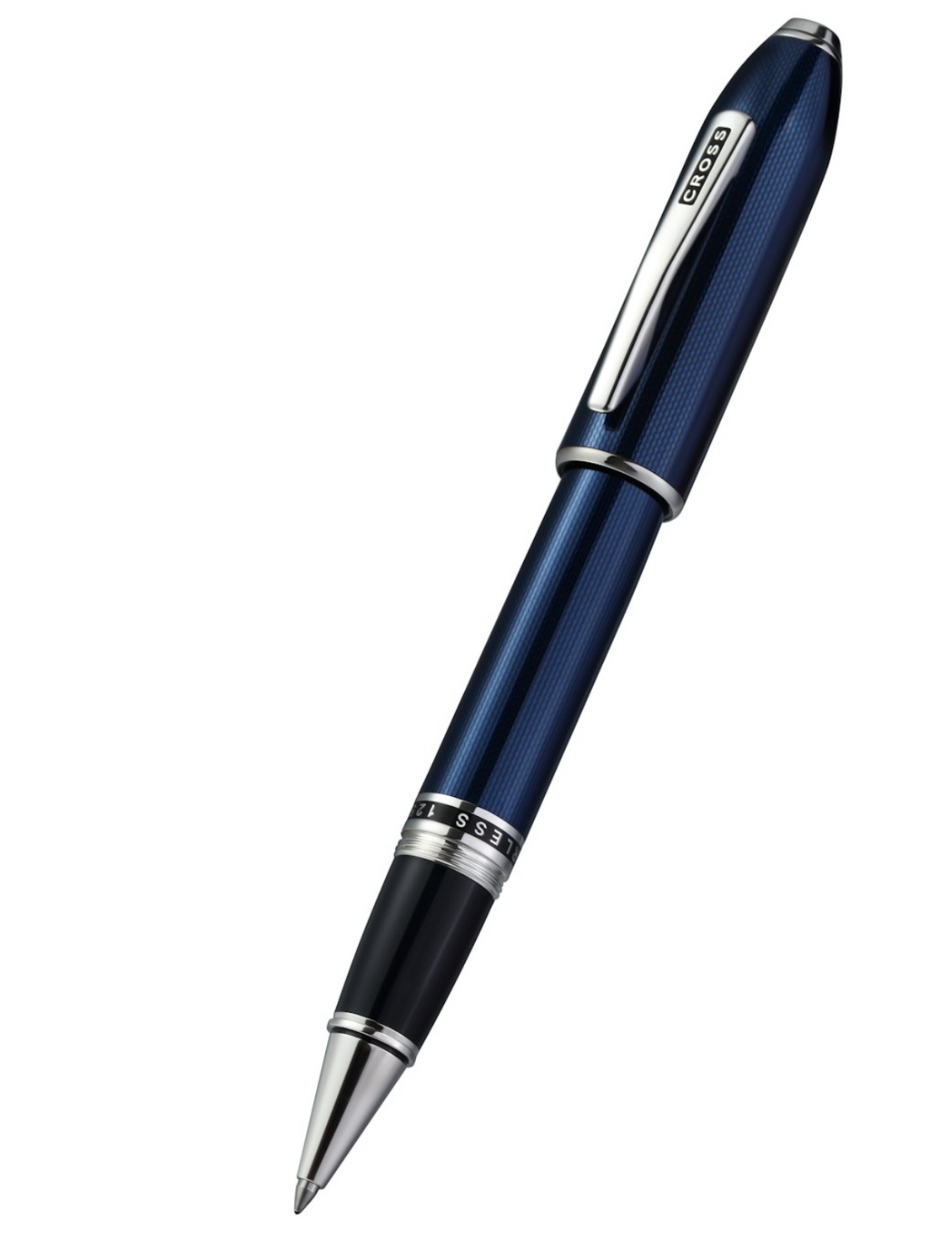 Peerless™ Polished Translucent Cobalt Blue Engraved Diamond Pattern with Polished Chrome Appointments and Swarovski Crystal Rollerball Pen