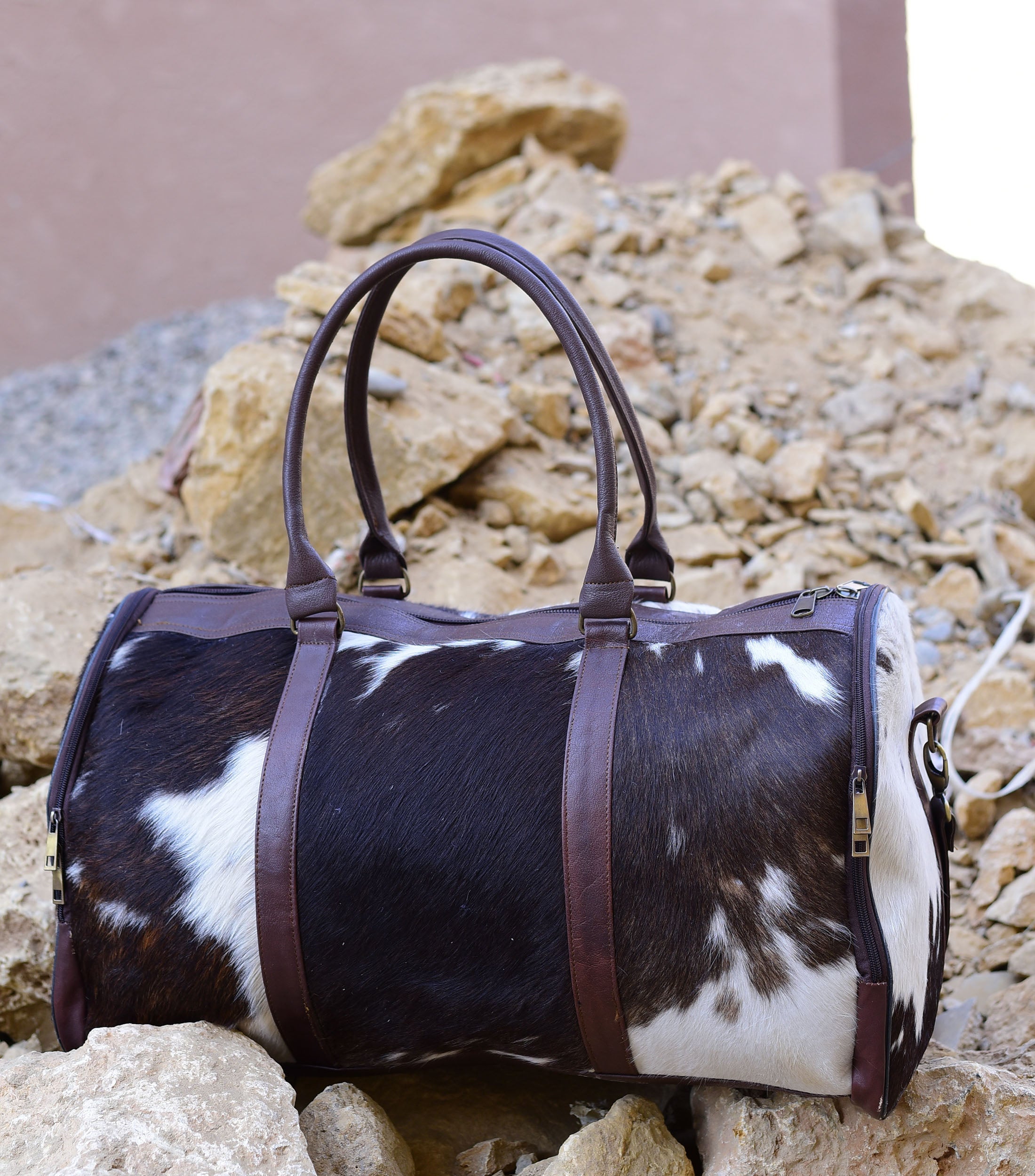 Cowhide Weekend Bag - Stylish Overnight Duffel, Genuine Cow Hide Leather, Perfect for Travel & Getaways, Unique Gift Idea