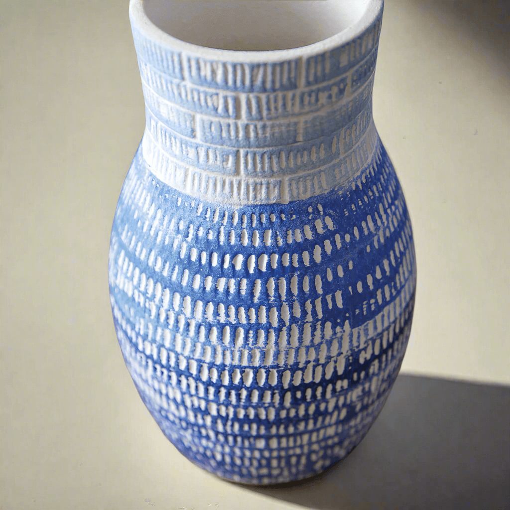 Blue and White Textured Ceramic Vase