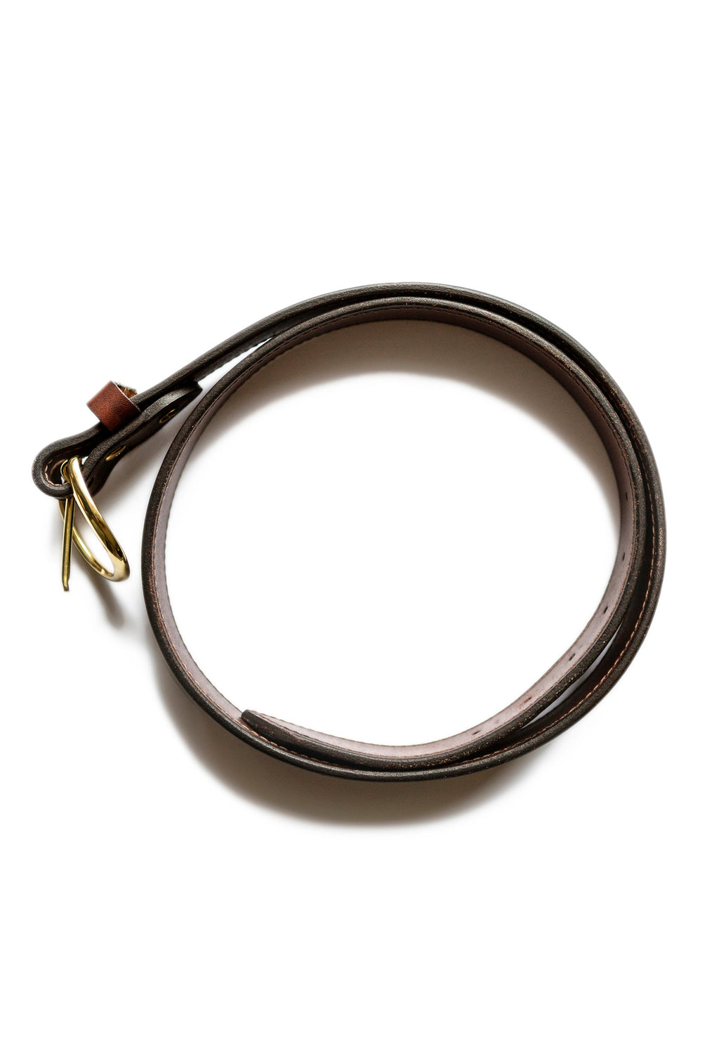 1.50-inch Stitched English Bridle Leather Belt with Solid Brass Belt Buckle