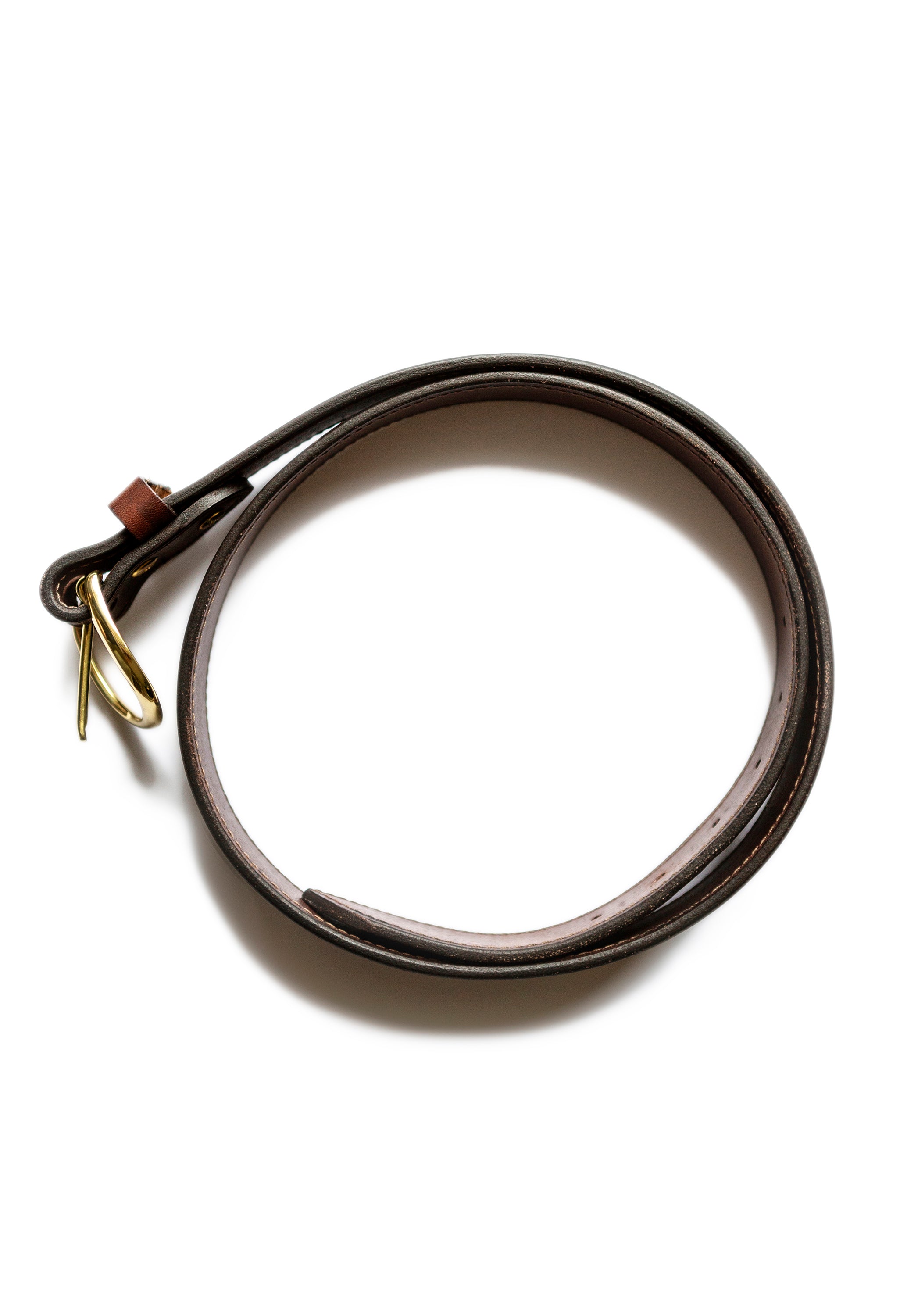 1.50-inch Stitched English Bridle Leather Belt with Solid Brass Belt Buckle