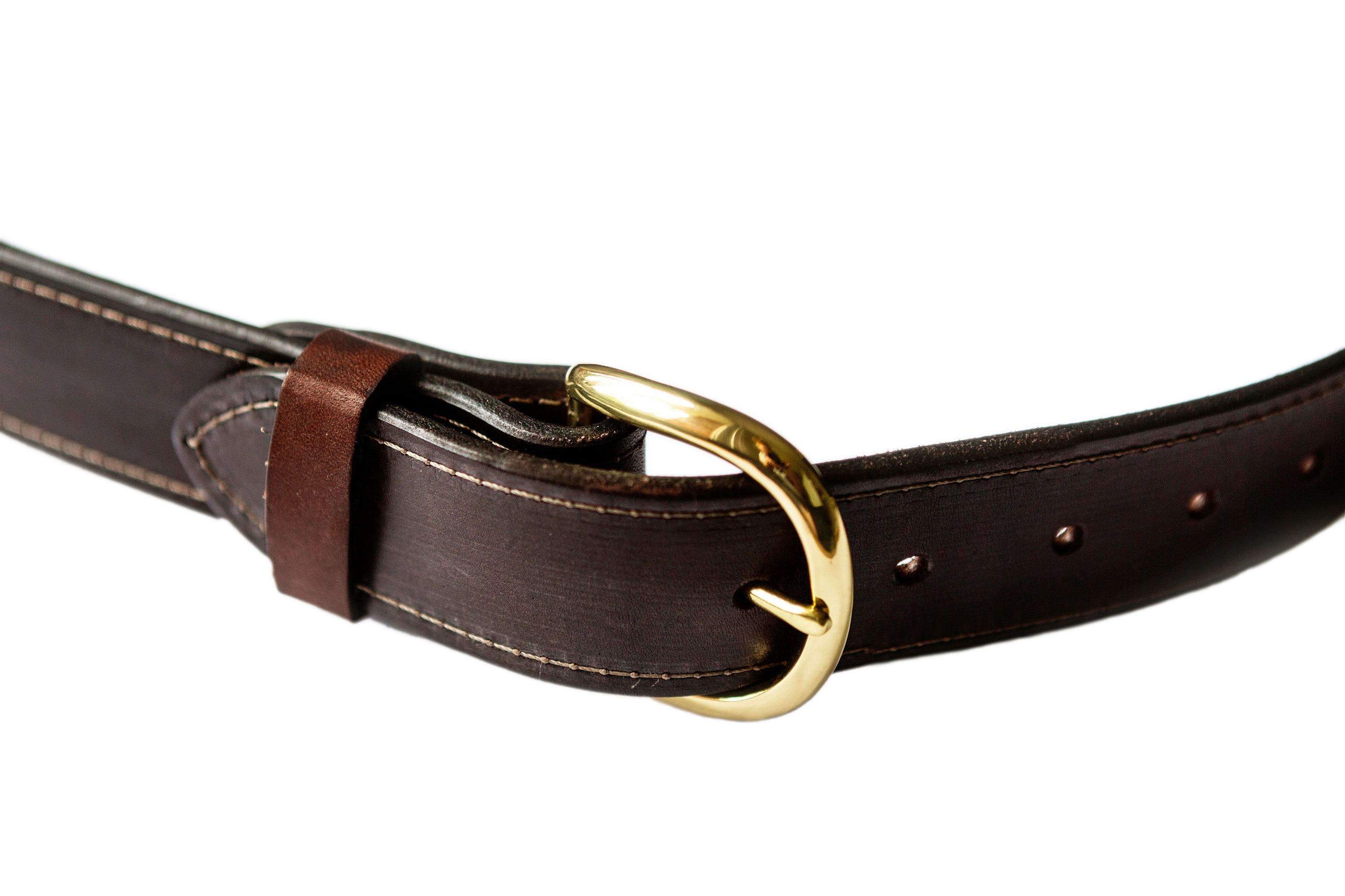 1.50-inch Stitched English Bridle Leather Belt with Solid Brass Belt Buckle