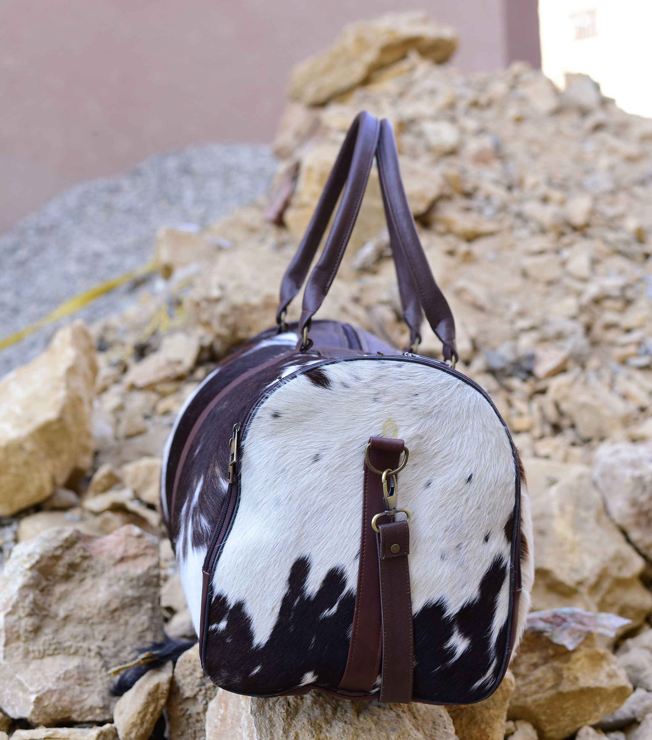 Cowhide Weekend Bag - Stylish Overnight Duffel, Genuine Cow Hide Leather, Perfect for Travel & Getaways, Unique Gift Idea