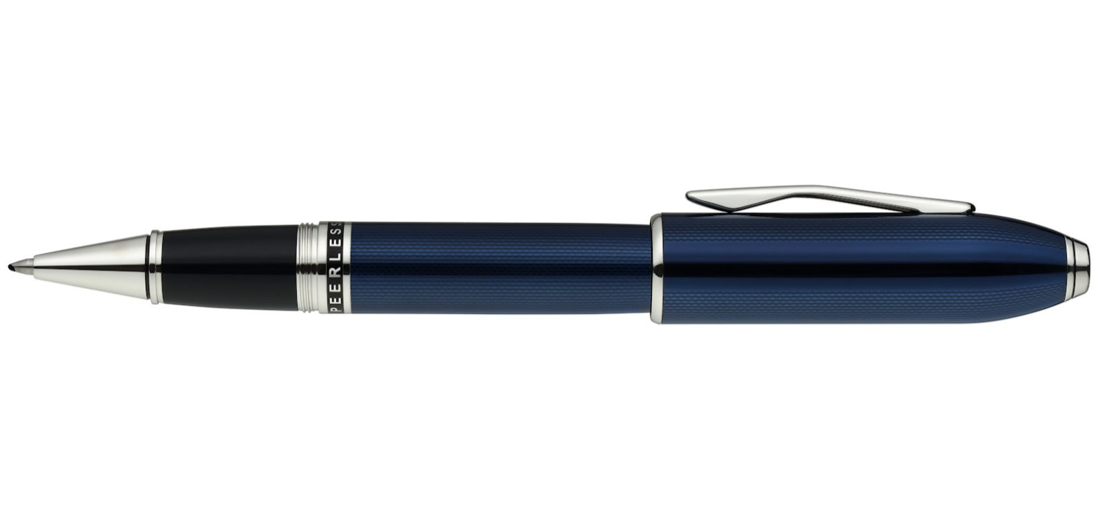Peerless™ Polished Translucent Cobalt Blue Engraved Diamond Pattern with Polished Chrome Appointments and Swarovski Crystal Rollerball Pen
