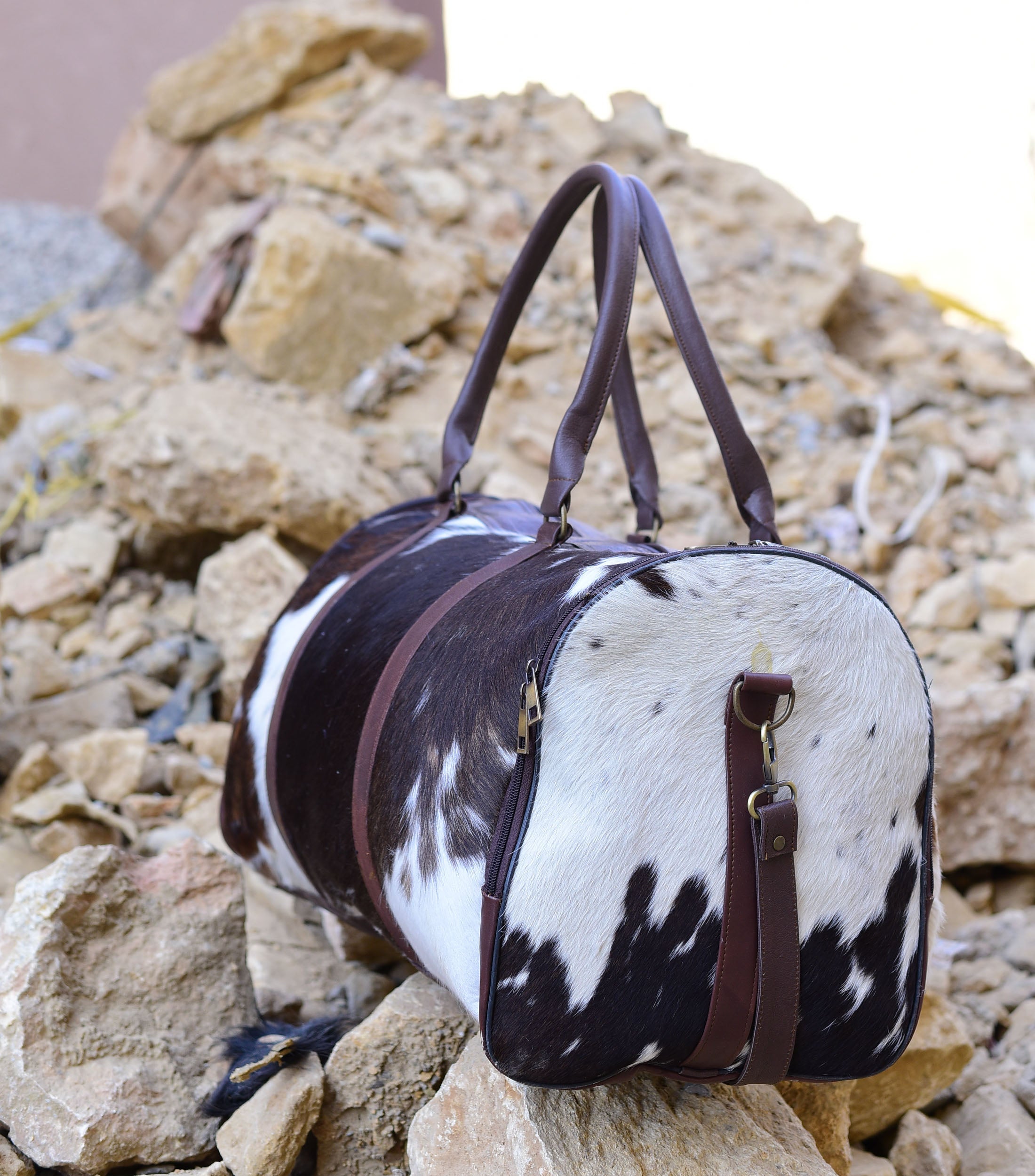 Cowhide Weekend Bag - Stylish Overnight Duffel, Genuine Cow Hide Leather, Perfect for Travel & Getaways, Unique Gift Idea