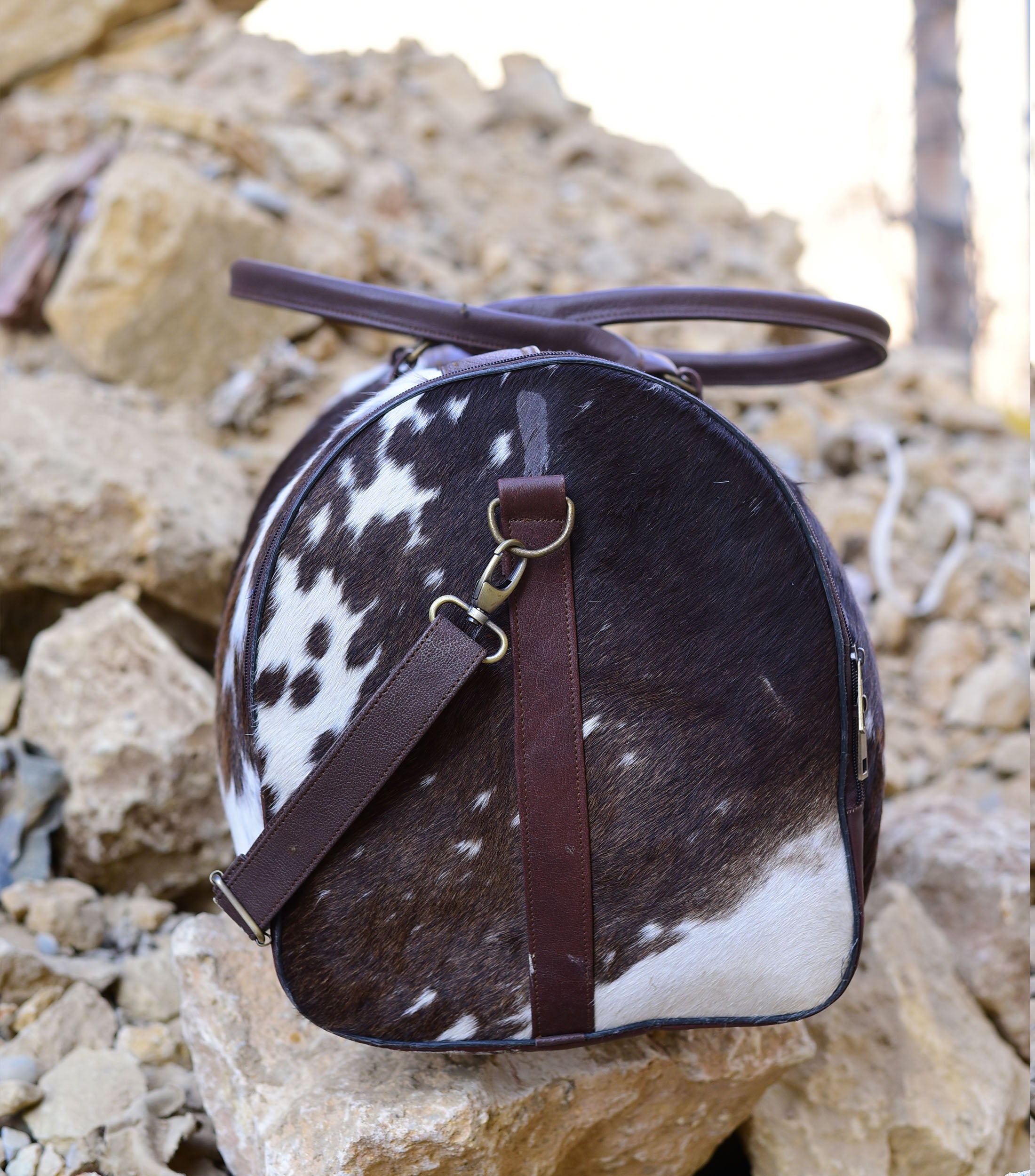 Cowhide Weekend Bag - Stylish Overnight Duffel, Genuine Cow Hide Leather, Perfect for Travel & Getaways, Unique Gift Idea