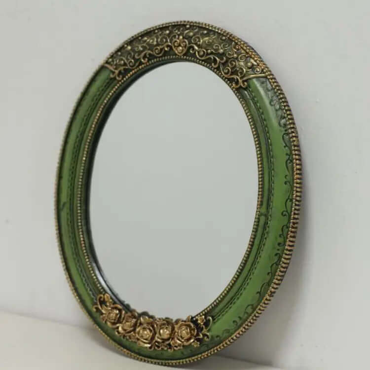 Antique Green Oval Wall Mirror with Ornate Gold Detailing