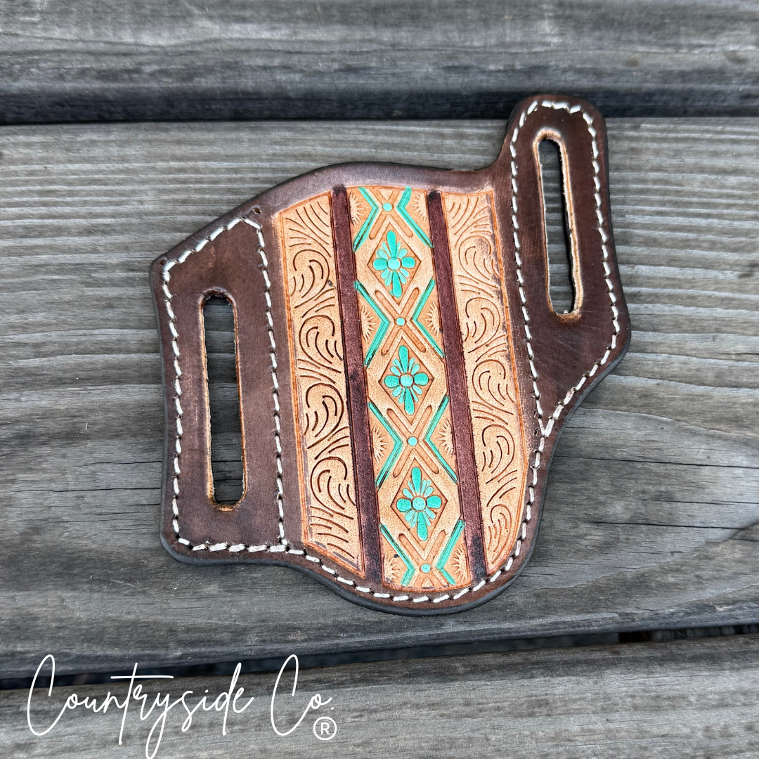 Aztec Tooled Leather Knife Sheath