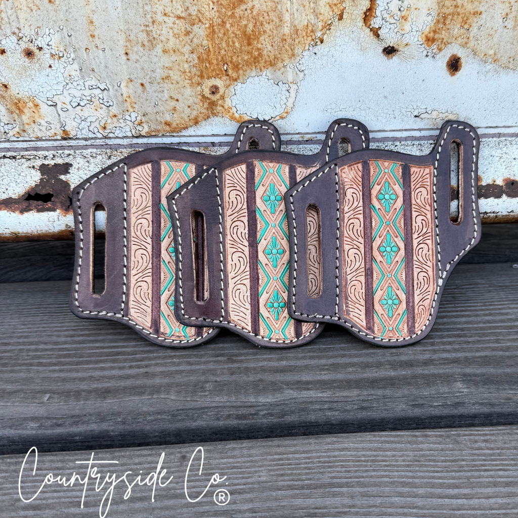 Aztec Tooled Leather Knife Sheath