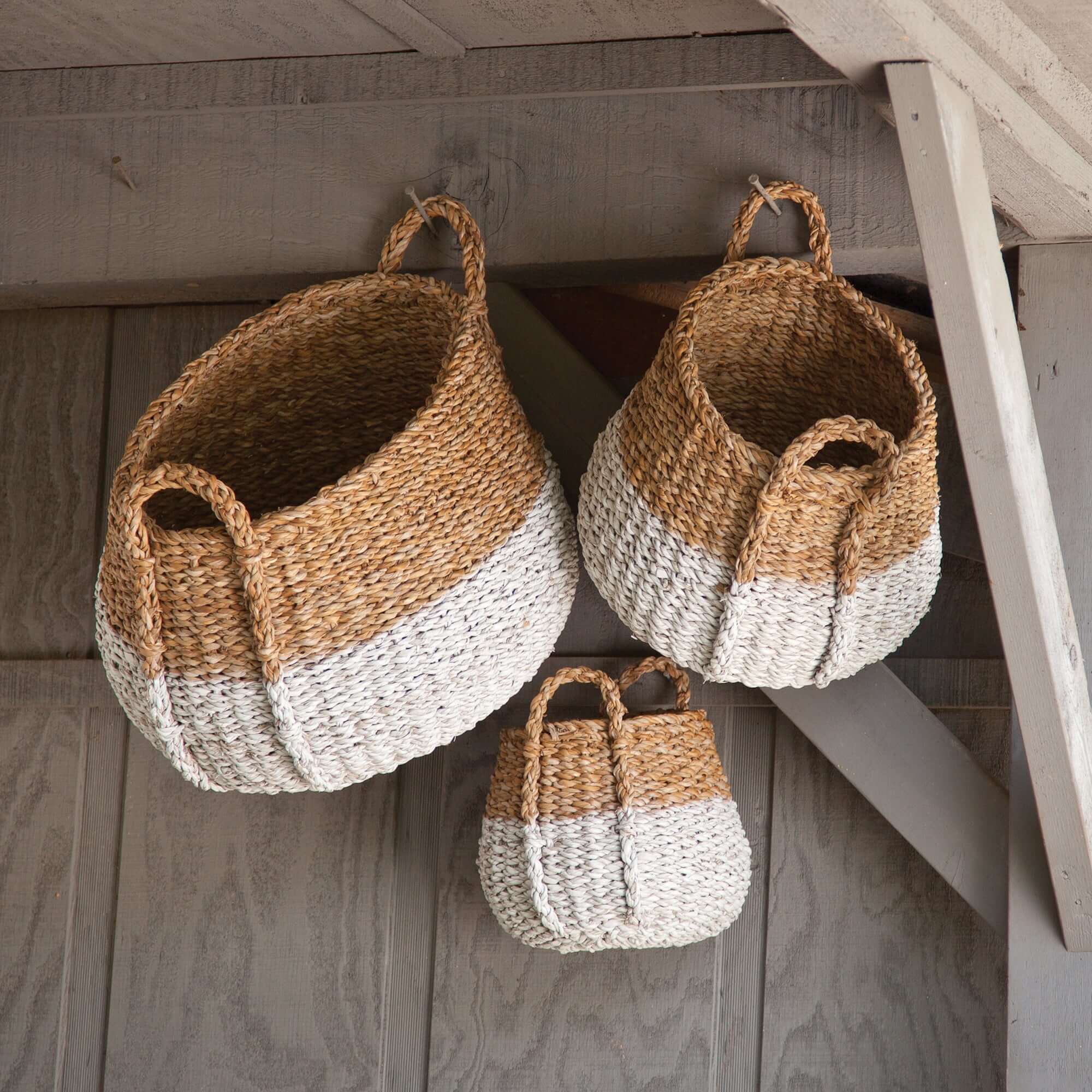 Boho Coastal Storage Baskets with Handles (Set of 3)