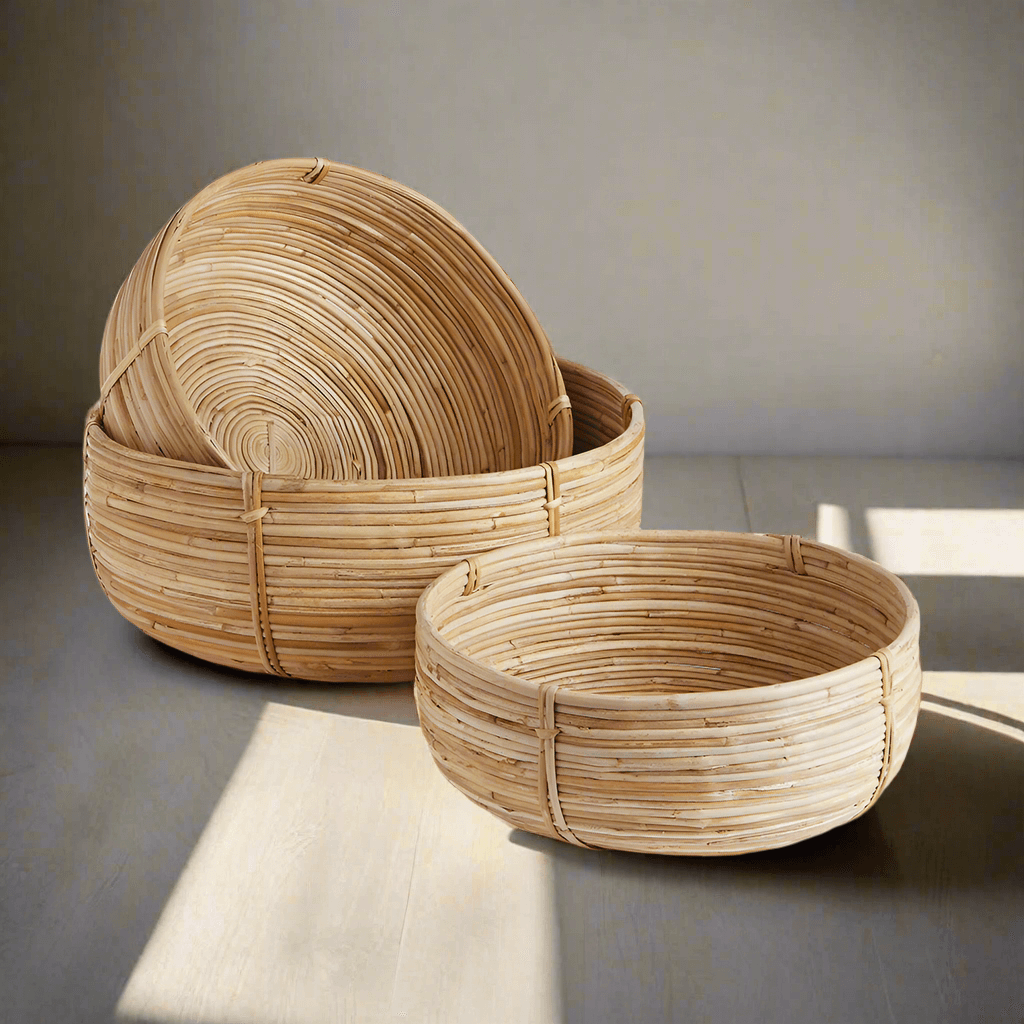 Boho Round Cane Rattan Nesting Bowls (Set of 3)