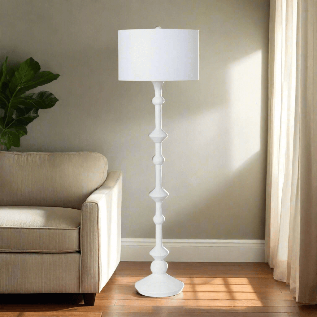 Coastal White Floor Lamp with Linen Shade