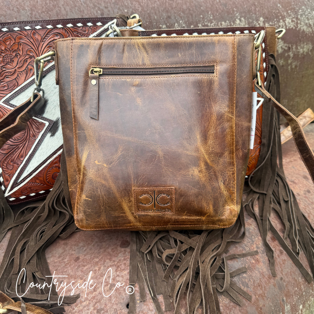 Bronco Bolt Tooled Leather Handbag