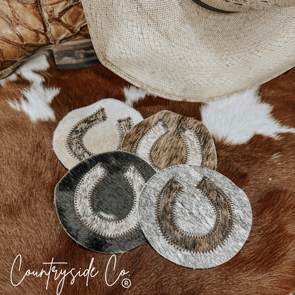 Horseshoe Cowhide Coaster Set