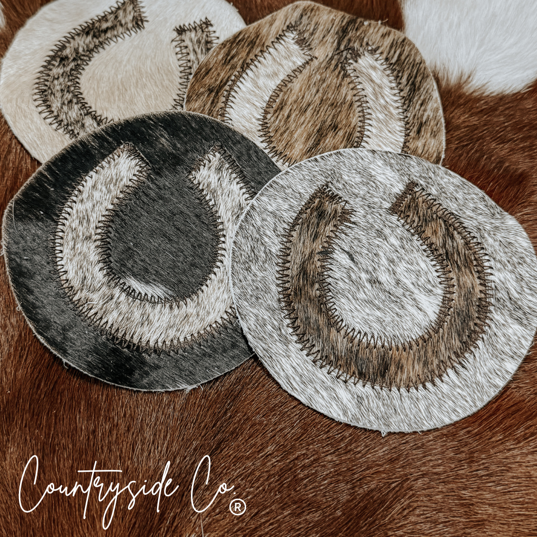 Horseshoe Cowhide Coaster Set