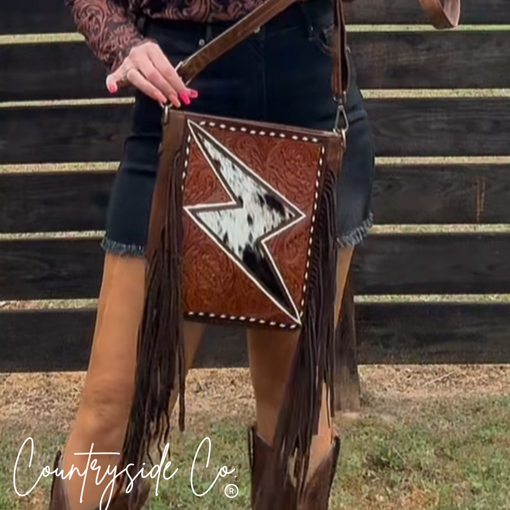 Bronco Bolt Tooled Leather Handbag