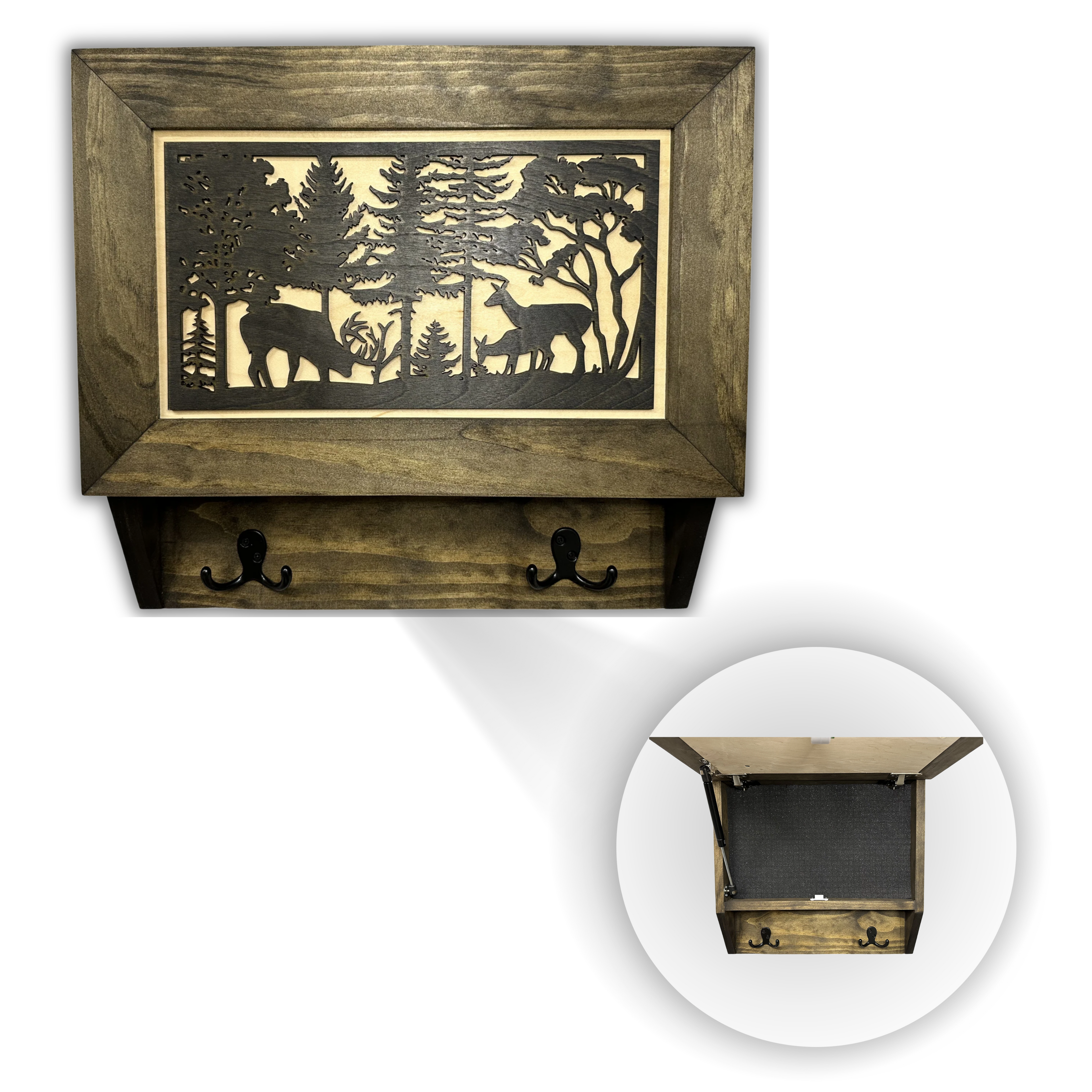 Deer Scene Wall Mounted Gun Cabinet Coat Rack – Secure & Stylish Wall Decor Hidden Firearm Concealment Furniture Key Hanger Deer Hunter Gift