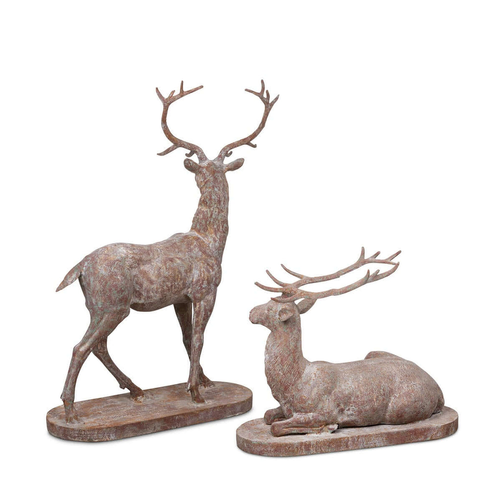 Antique Style Cast Iron Deer Statues (Set of 2)
