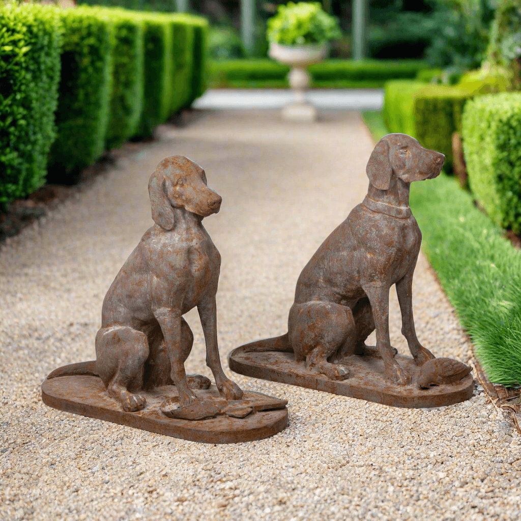 Rustic Cast Iron Hunting Dog Sculptures (Set of 2)