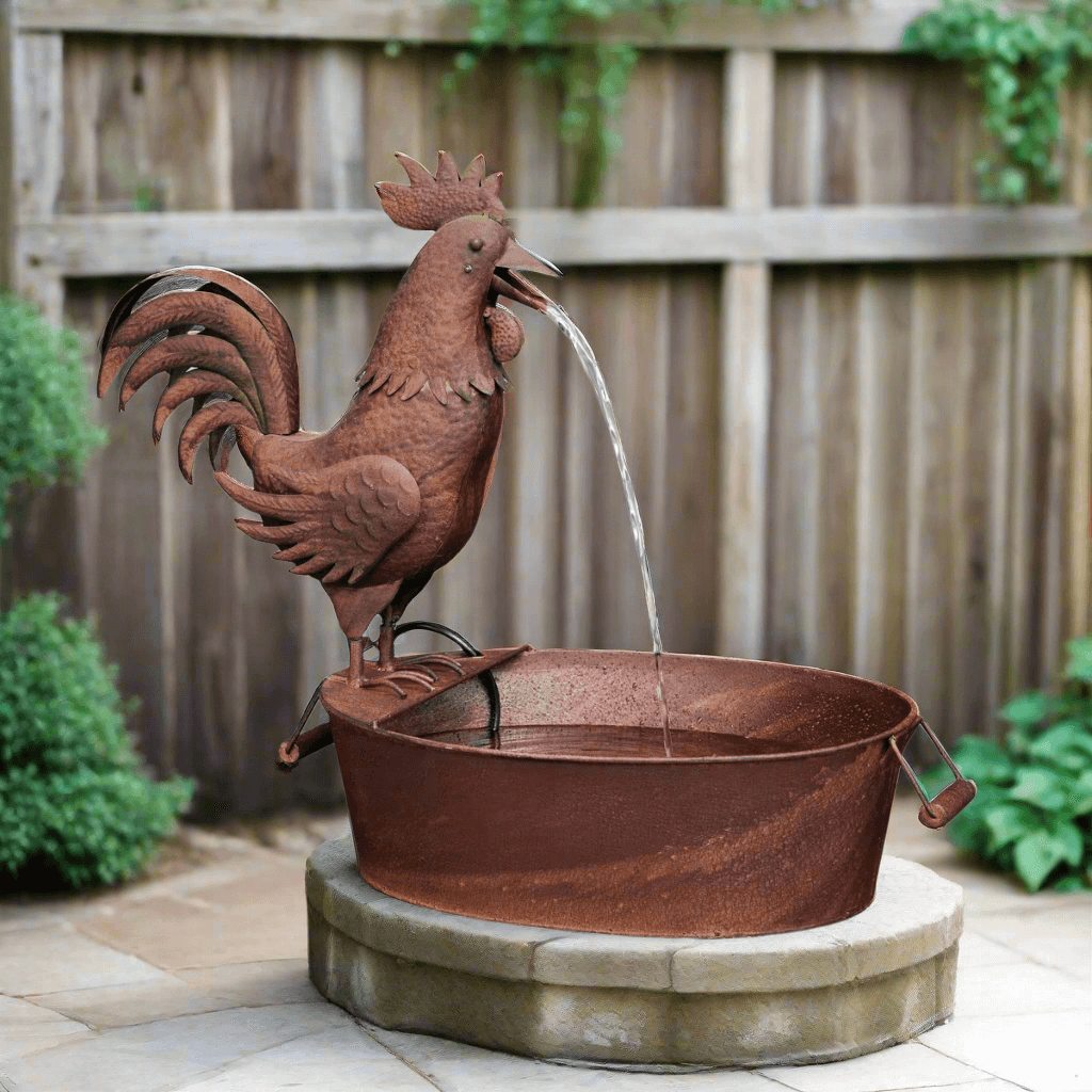 Vintage Farmhouse Rooster Fountain
