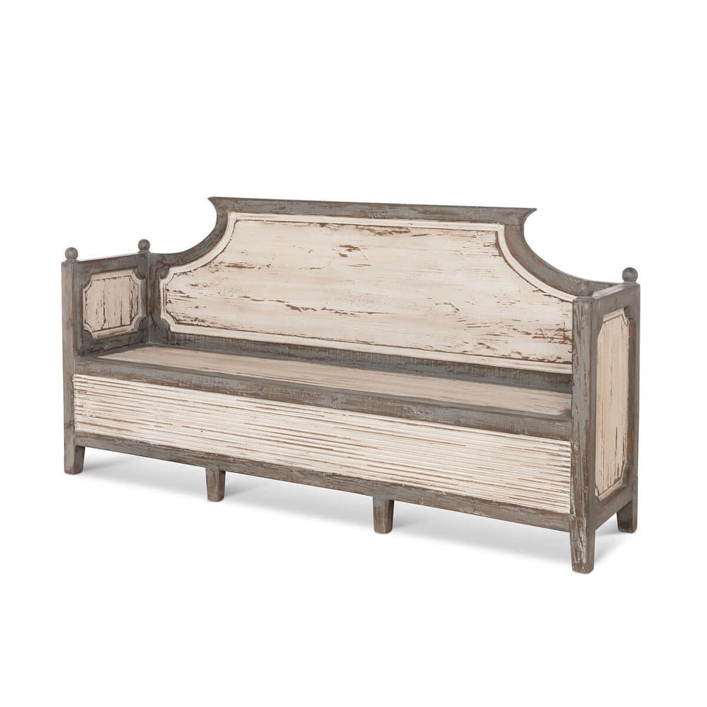 Antique Distressed Wood French Country Bench