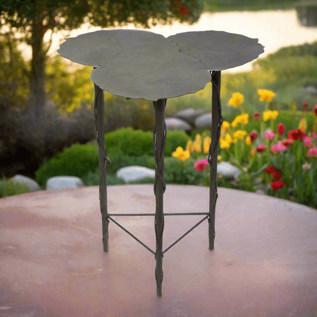 Lily Pad Side Table – Outdoor Iron Accent with Aged Patina