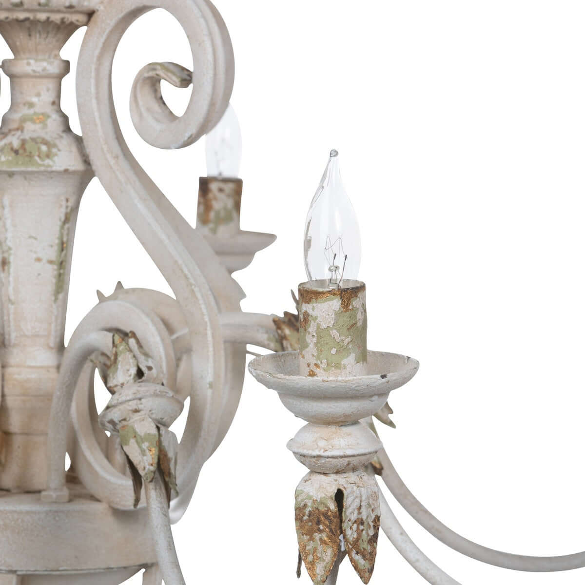 Rustic French Country Chandelier with Gold Leaf Accents