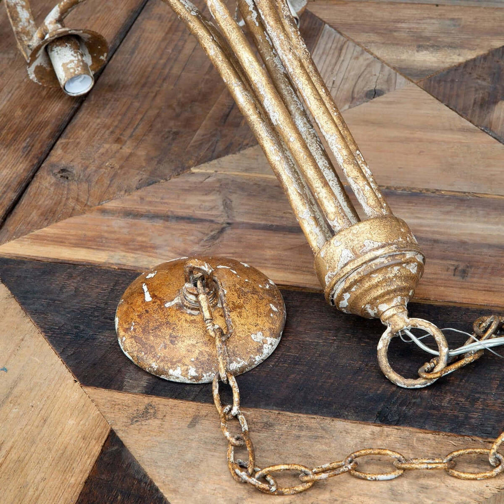 French Country Farmhouse Chandelier in Antique Gold Iron