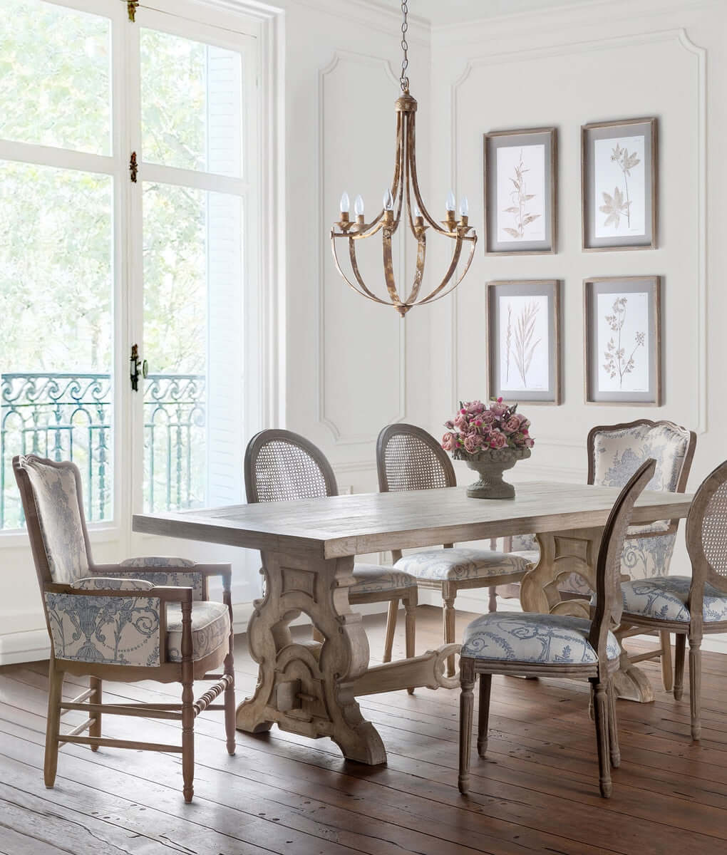 French Country Farmhouse Chandelier in Antique Gold Iron