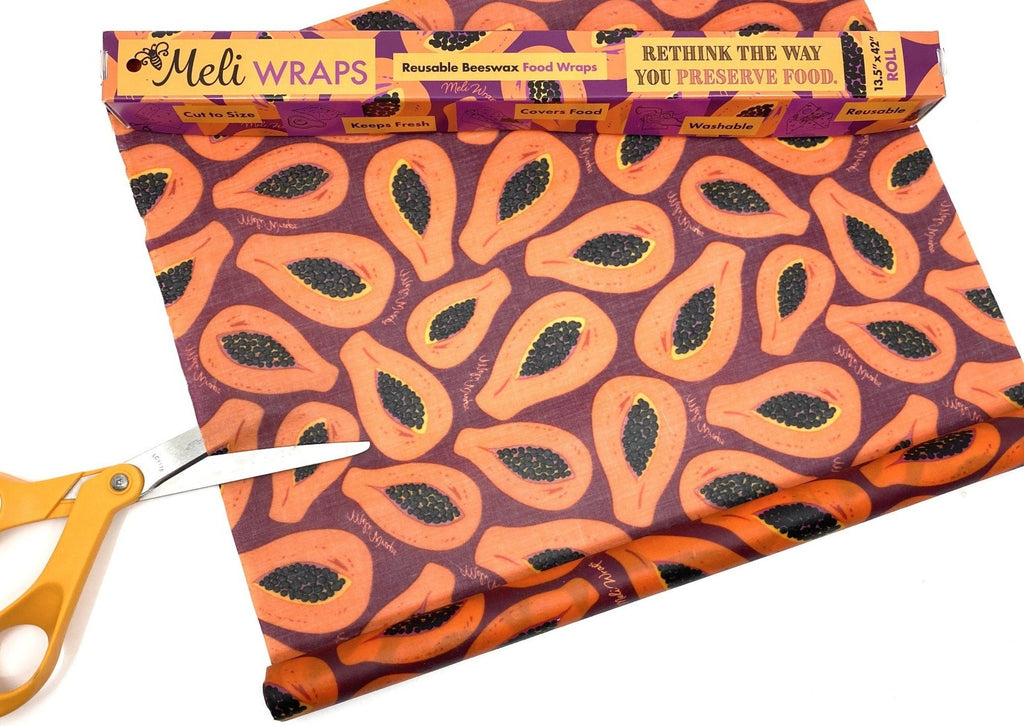 Beeswax Wrap Bulk Roll - Purple Papaya Print
