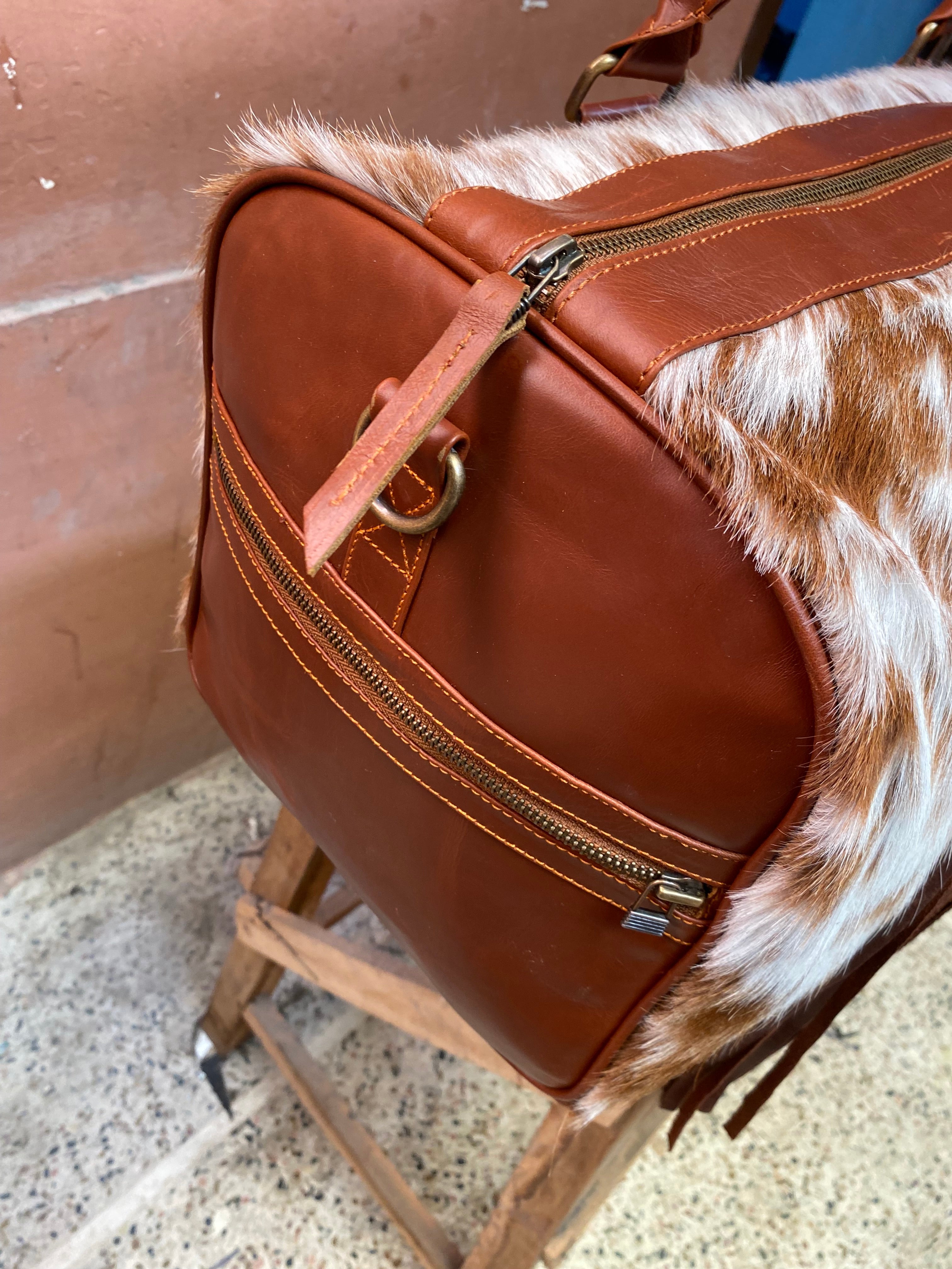 Cowhide Western Duffle Bag With Fringe