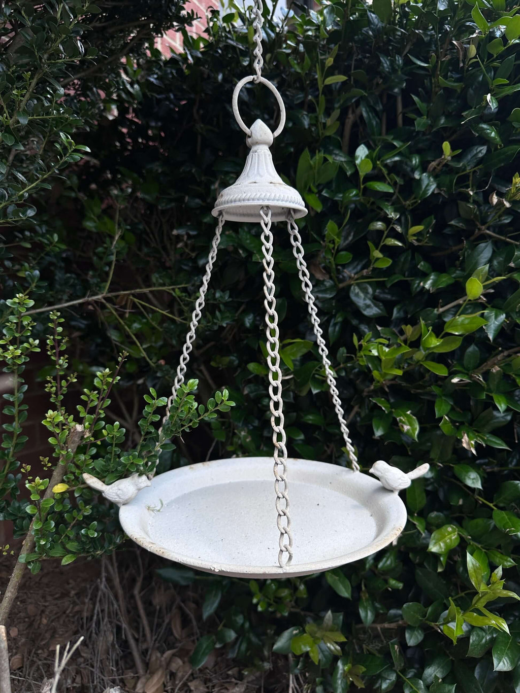 Vintage Distressed White Hanging Bird Feeder