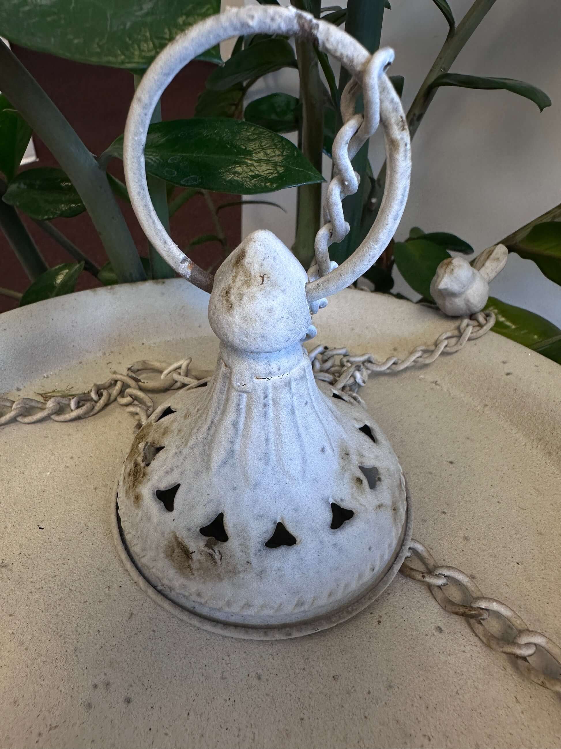 Vintage Distressed White Hanging Bird Feeder