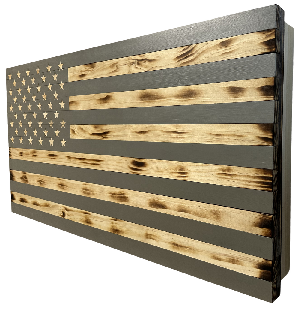 Classic Burnt Wood American Flag Gun Storage Cabinet (Gray)