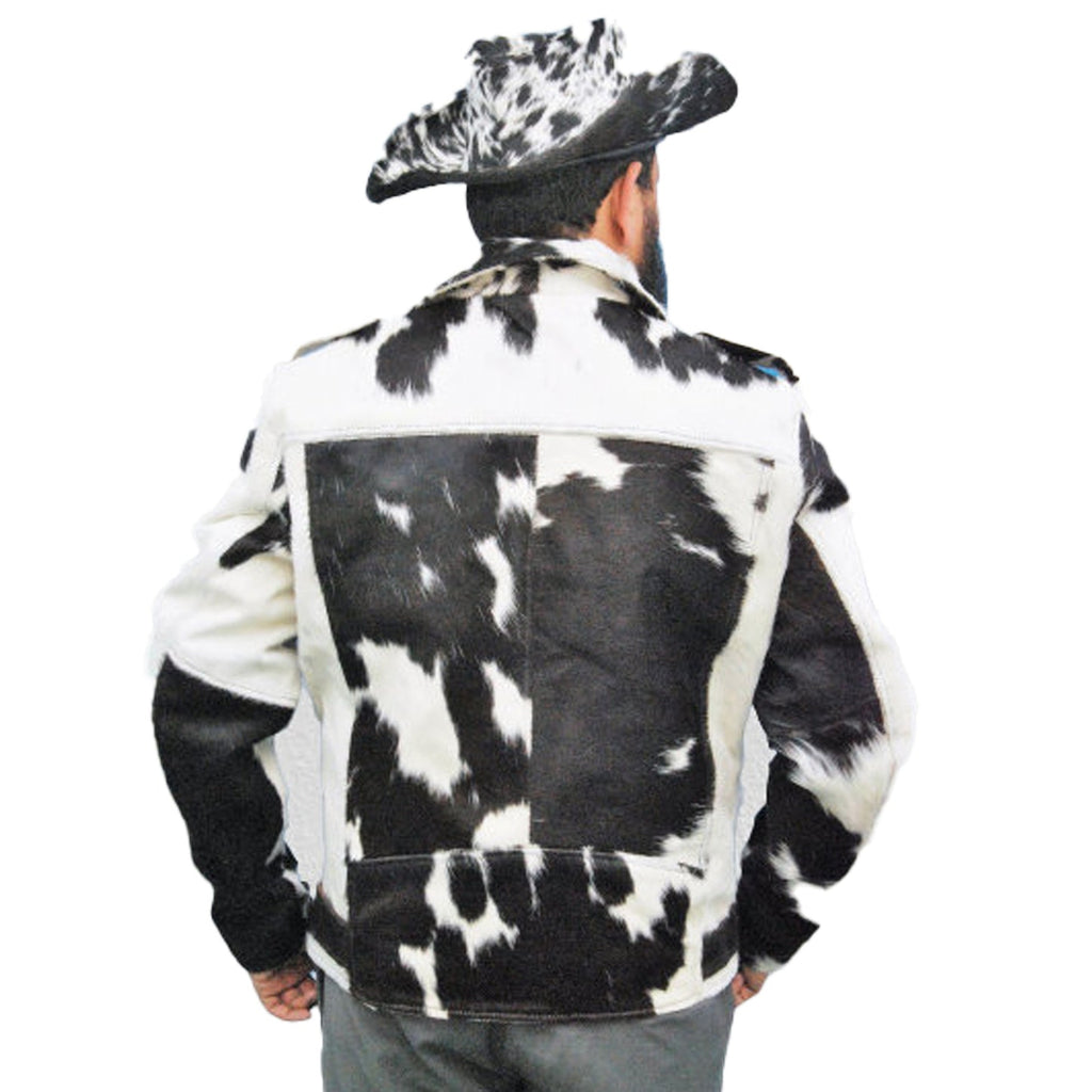 Vintage Jacket for Men, Black White Cow Hide Leather jacket.