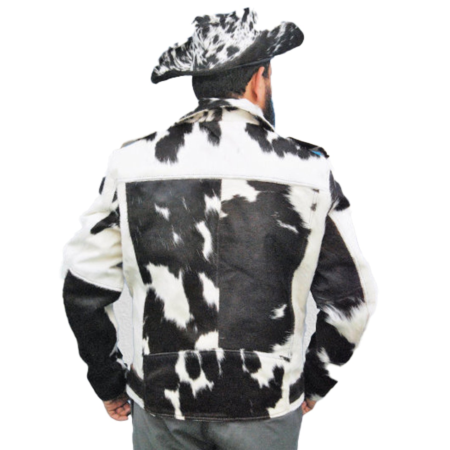 Vintage Jacket for Men, Black White Cow Hide Leather jacket.