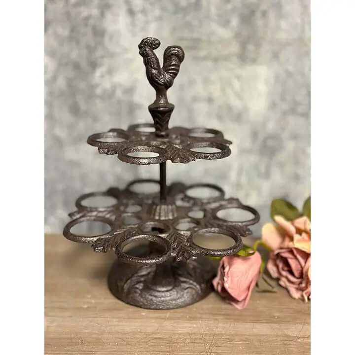 Rustic Farmhouse Cast Iron Two-Tier Egg Holder