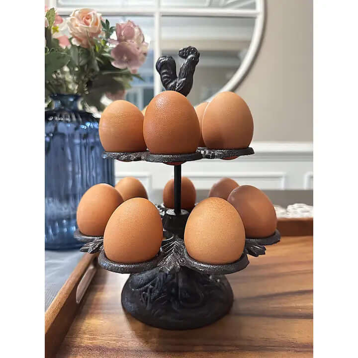 Rustic Farmhouse Cast Iron Two-Tier Egg Holder