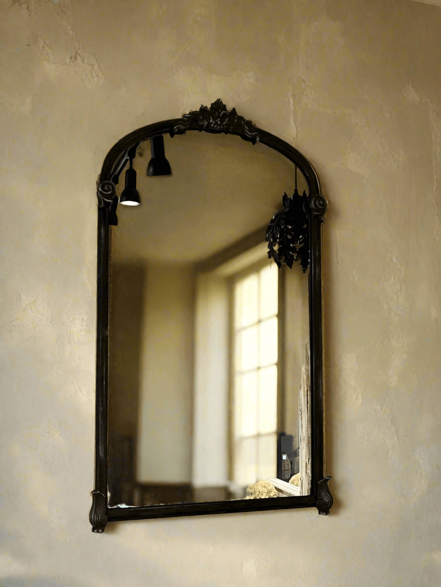 Vintage European Wall Mirror with Arched Metal Frame