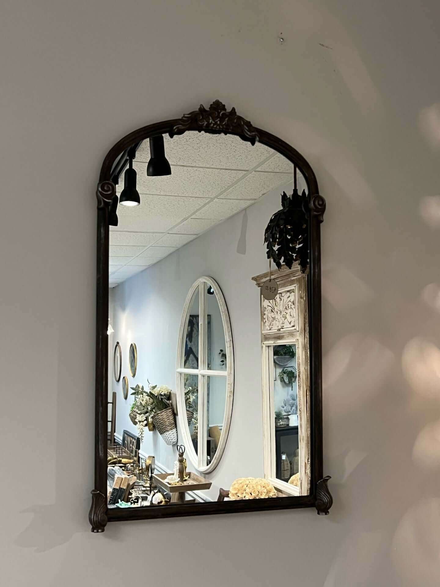 Vintage European Wall Mirror with Arched Metal Frame