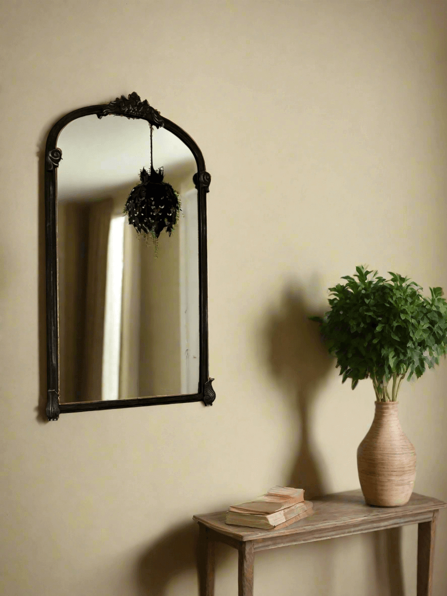Vintage European Wall Mirror with Arched Metal Frame