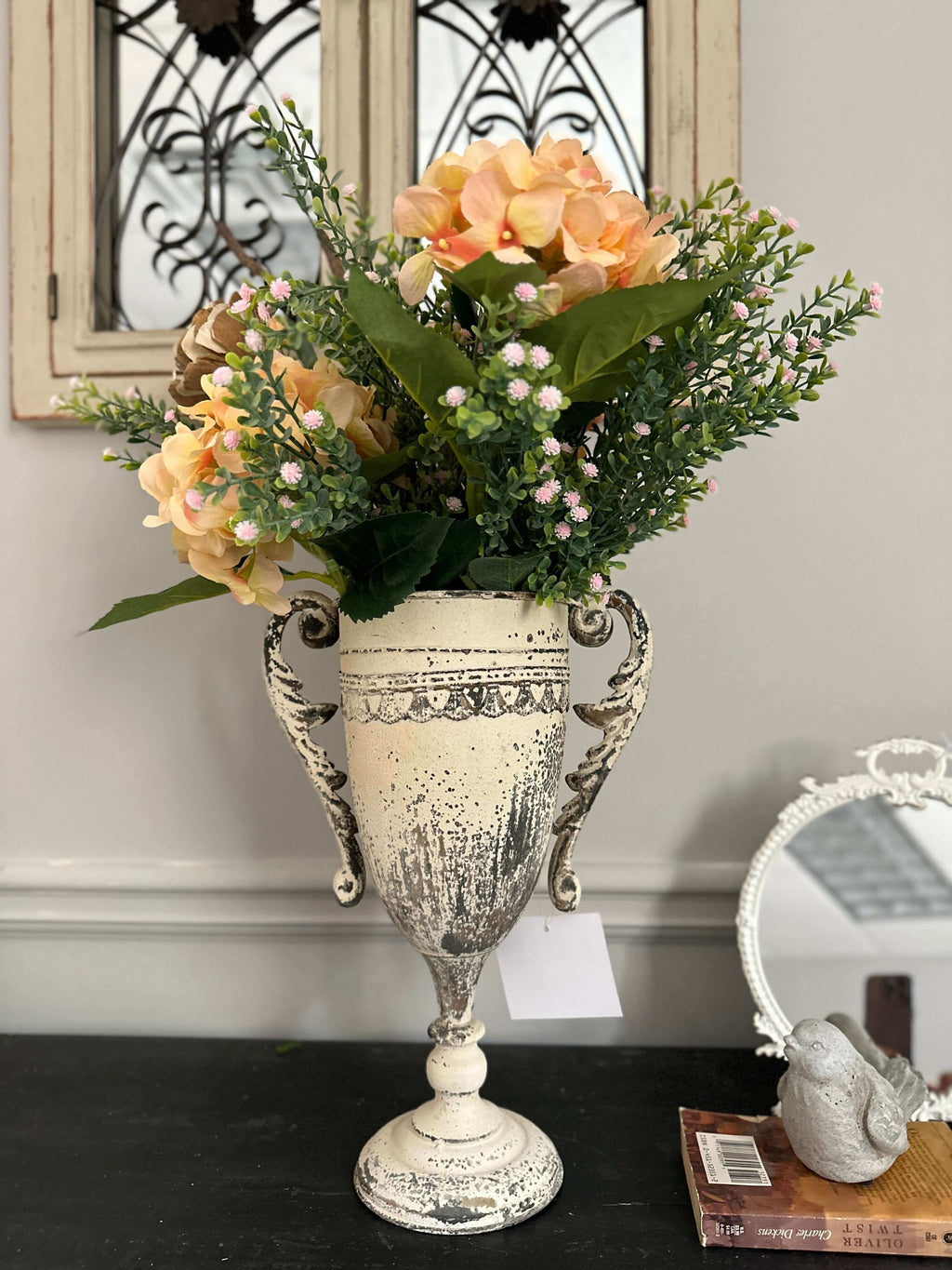 Vintage Trophy Vase In Distressed Metal