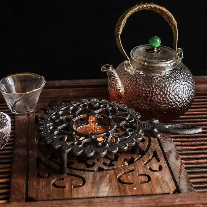 Vintage Cast Iron Teapot Warmer with Ornate Handle